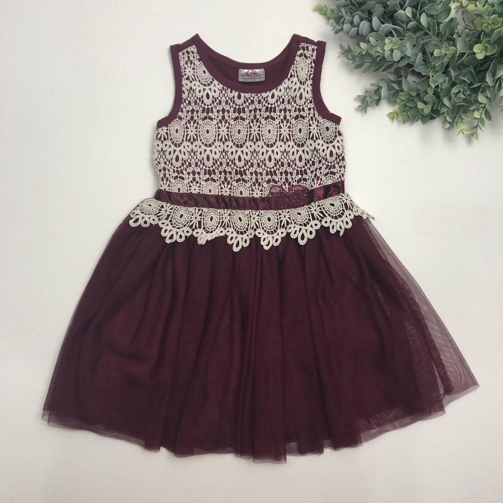 Beautees | Maroon Lace & Tulle Dress - Picture 1 of 5